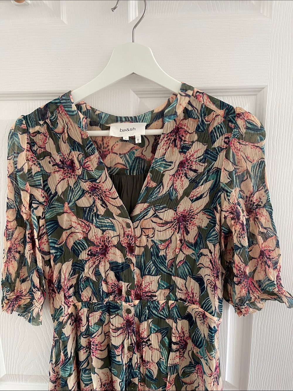 Ba&sh Brook Dress - Green/Pink Floral
1/2 Sleeve Midi Shirt Dress - Picture 6 of 11